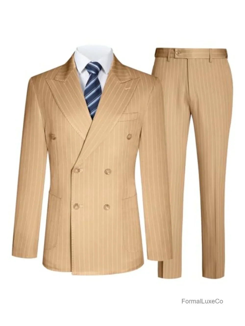 Men's 3 Piece Slim Fit Double Breasted Tuxedo Suit Set Jacket Vest Pants